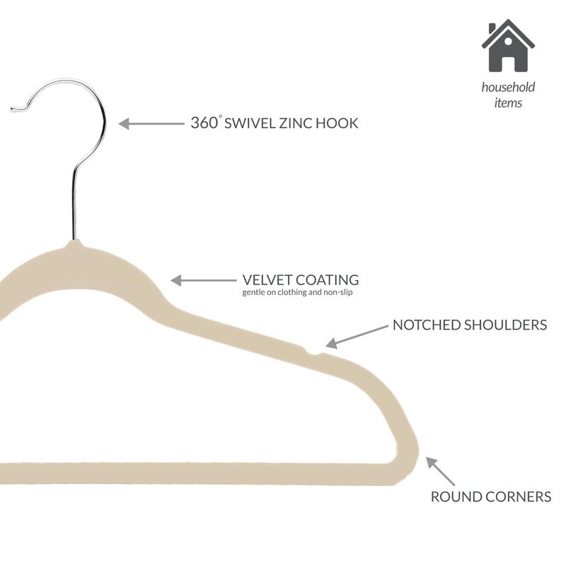 Simplify Childrens 10 PK Velvet Hangers | Dimensions : 13.78"" W x 8.46"" H | Durable Plastic | Non-Slip | Keeps Shape | 14  Width | Children Sizes 2-16 | Velvet  Ivory - Image 2